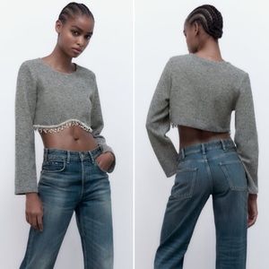 Zara Bloggers Fav Gray Marled Jewel Soft Sweatshirt
